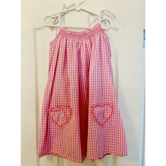 Sunuva Sz 7 8 Pink Gingham Pillowcase Smocked Dress Heart Pockets Easter - Picture 1 of 5